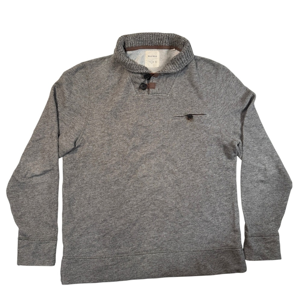 Billy Reid Shawl Collar Pullover Sweater Mens Large Marl Textured Gray Cotton